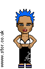 black girl with blue dreads in trashy clothes